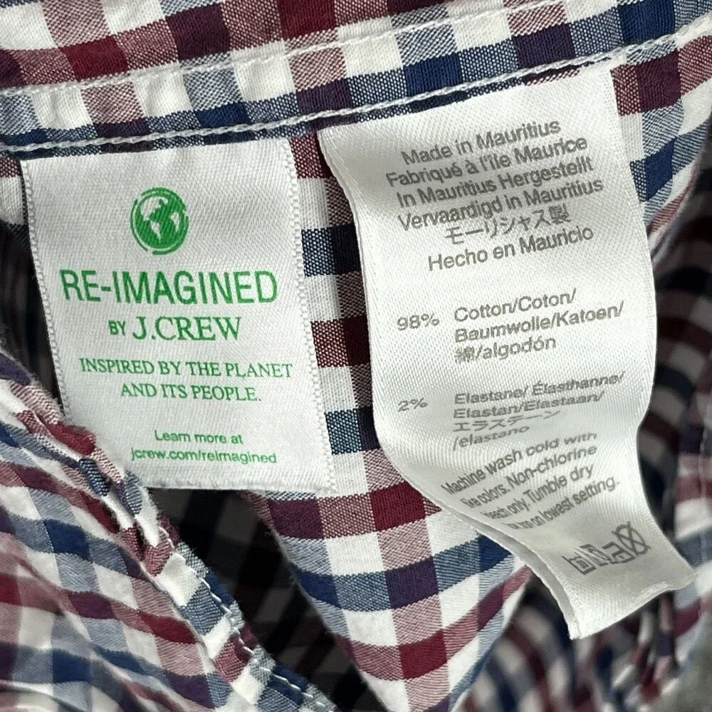 J Crew Shirt Mens XL Plaid‎ Slim Fit Flex Washed Button Up Business Casual